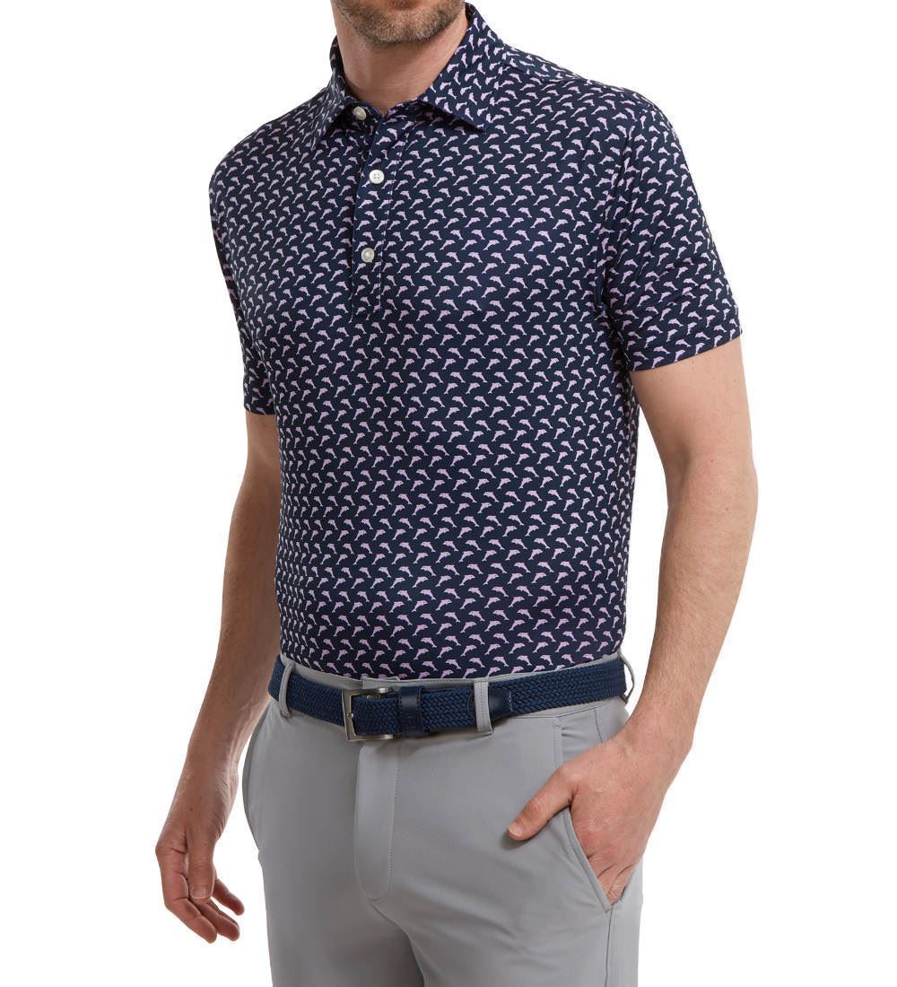 FootJoy Men's Leaping Dolphins Print Lisle Golf Polo Shirt