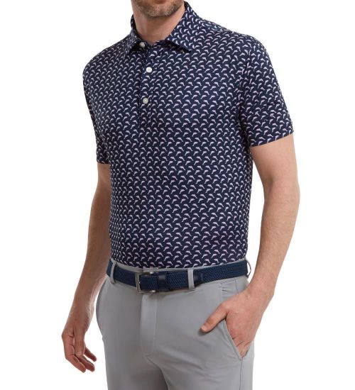 Picture of FootJoy Men's Leaping Dolphins Print Lisle Golf Polo Shirt