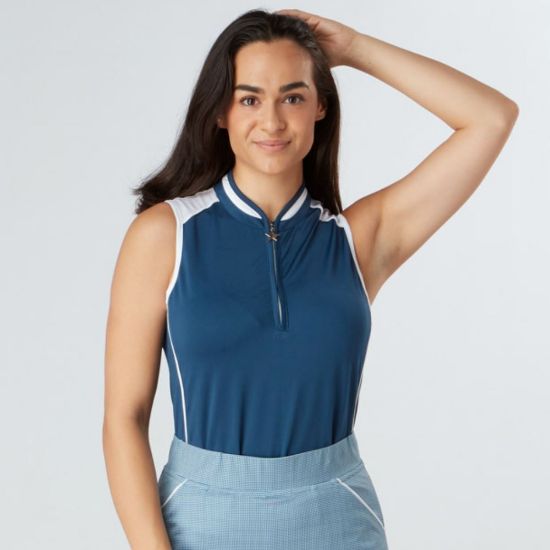 Picture of Swing Out Sister Esme Sleeveless Golf Polo Shirt - Atlantic/White