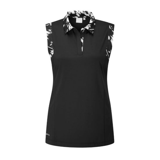 Picture of PING Ladies Evie Sleeveless Golf Polo Shirt - Black/White