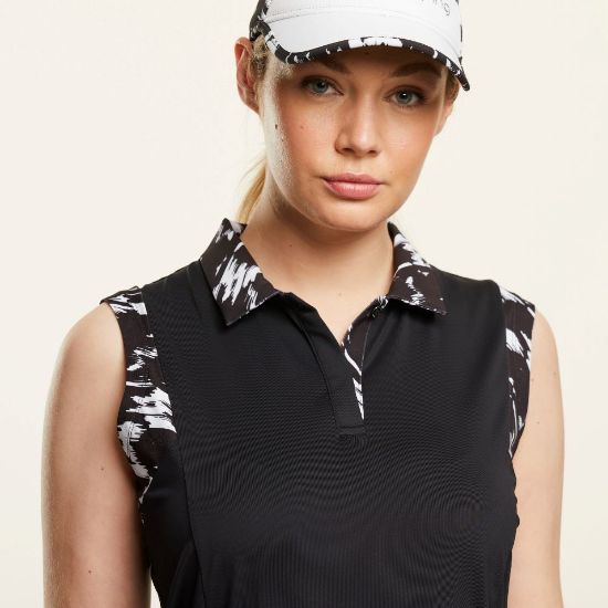 Picture of PING Ladies Evie Sleeveless Golf Polo Shirt - Black/White