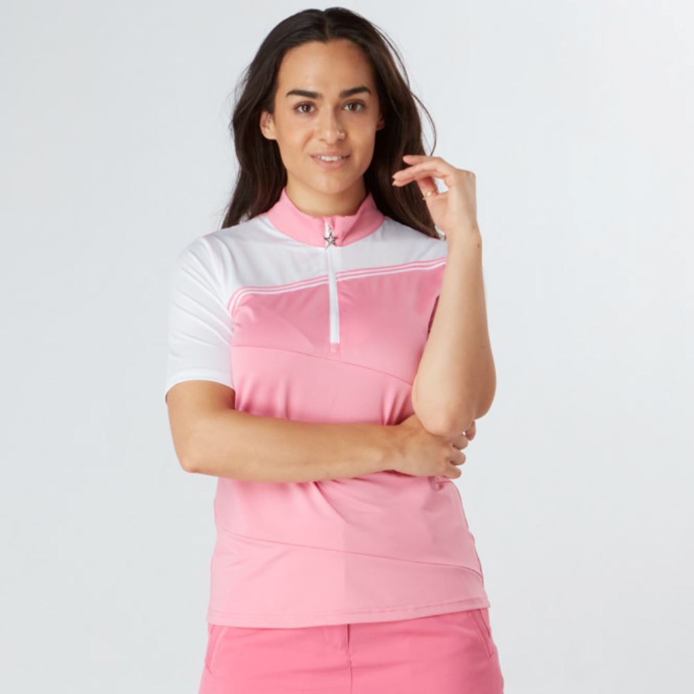 Swing Out Sister Therese Block Cap Sleeve Golf Polo Shirt - Pink Glo