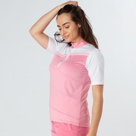 Picture of Swing Out Sister Therese Block Cap Sleeve Golf Polo Shirt - Pink Glo