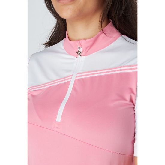 Picture of Swing Out Sister Therese Block Cap Sleeve Golf Polo Shirt - Pink Glo