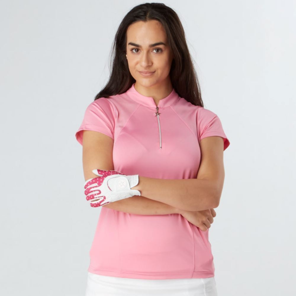 Swing Out Sister Simone Cap Sleeve Golf Polo Shirt - Pink Glo